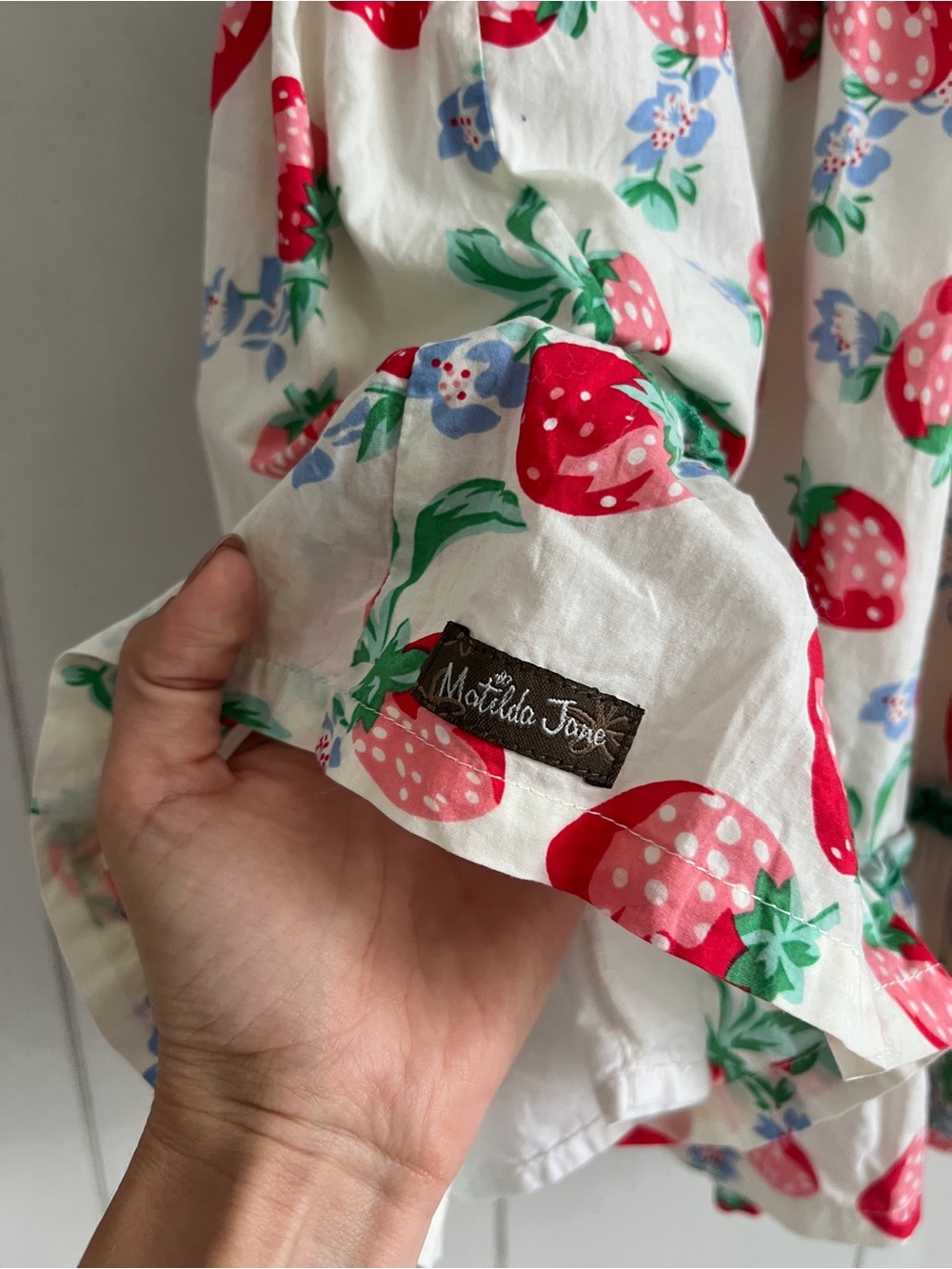 Matilda Jane Blue & Cream Strawberry Print Ruffle Sundress| Matching Hair Bow - Picture 5 of 8
